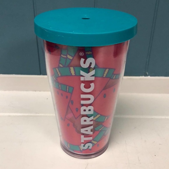 Starbucks Pink Watermelon Summer Green Cold‎ Cup Acrylic Tumbler 16 Oz Print - Picture 1 of 5